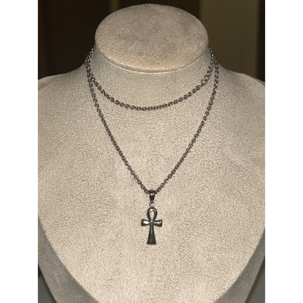 Stainless Steel Ankh Cross Pendant Necklace Adjustable Cable Chain